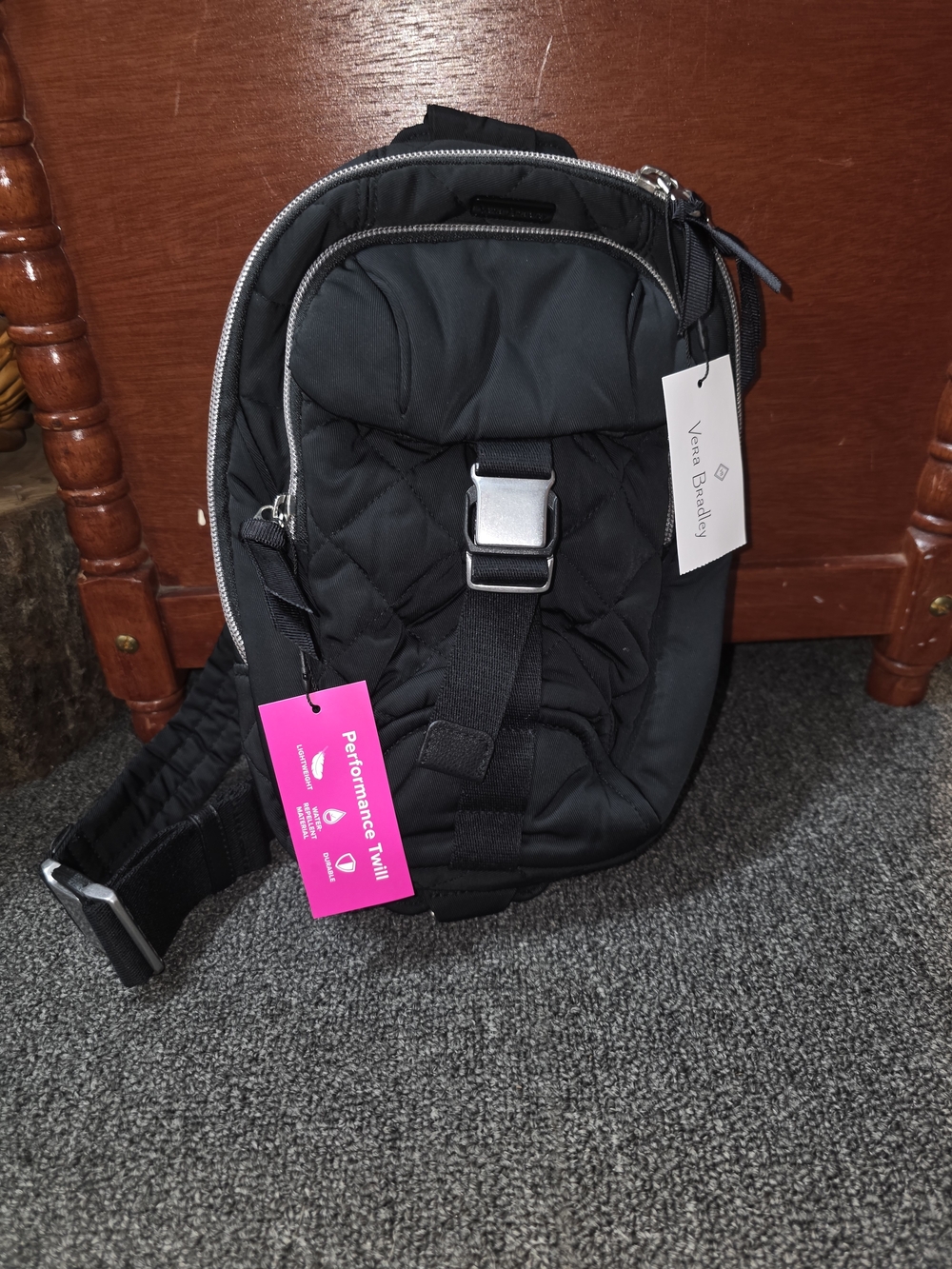 NWT Vera Bradley Black Utility Quilted Sling Bag